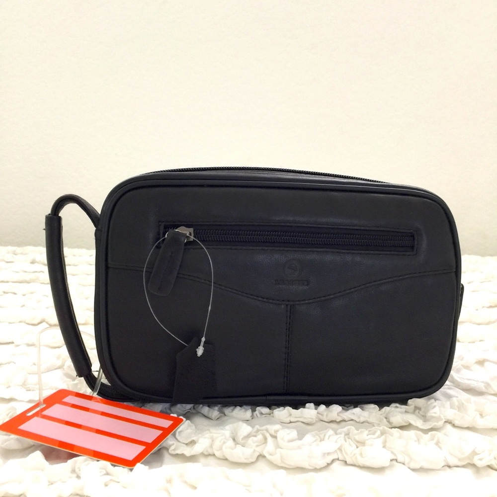 Men’s Leather Black Top Zip Travel Kit